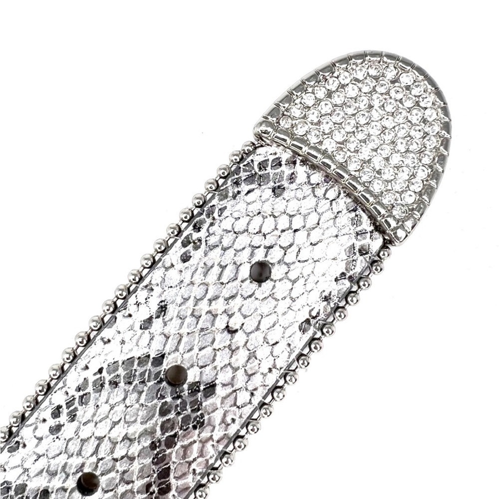 Chico’s Belt “Celestial” Python Snake Pattern Rhinestones Silver Studded Medium - Picture 5 of 9